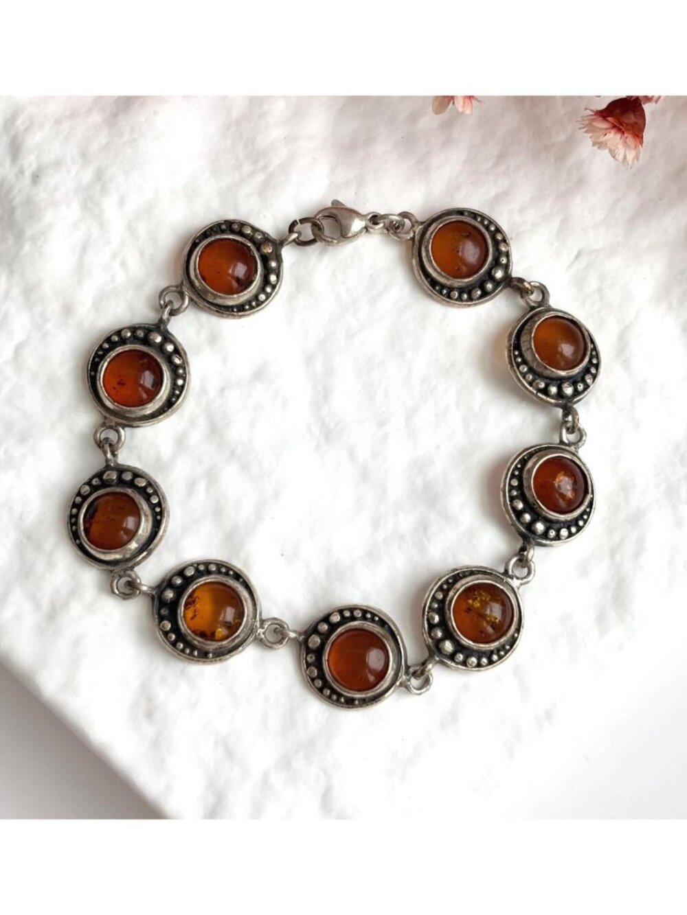 Natural Baltic Amber Modernist Chainlink Sterling Silver 925 Vintage Bracelet